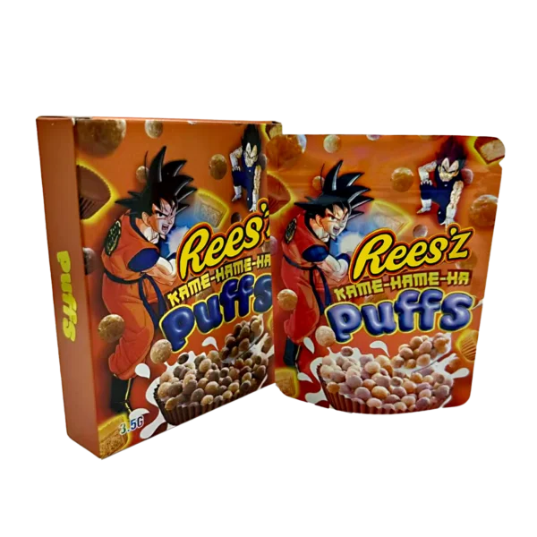 Bag-n-Box 3.5g Mylar Packaging Set – (25 Count Bags) + (25 Count) Display Boxes - Rees'z Kame-Hame-Ha Puffs BAGNBOX-096