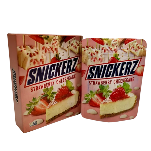 Bag-n-Box 3.5g Mylar Packaging Set – (25 Count Bags) + (25 Count) Display Boxes - Snickerz Strawberry Cheesecake BAGNBOX-098