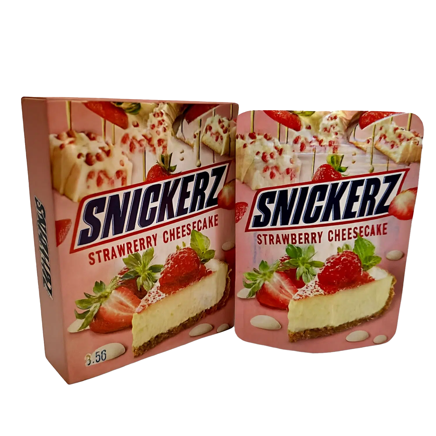 Bag-n-Box 3.5g Mylar Packaging Set – (25 Count Bags) + (25 Count) Display Boxes – Snickerz Strawberry Cheesecake BAGNBOX-098