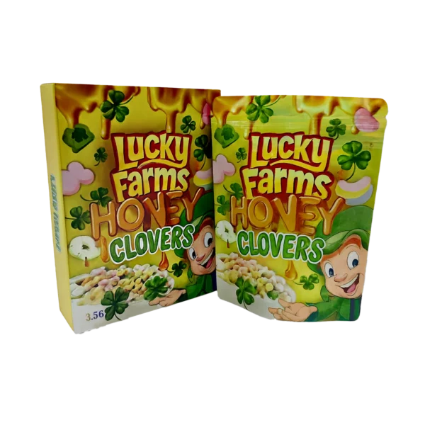 Bag-n-Box 3.5g Mylar Packaging Set – (25 Count Bags) + (25 Count) Display Boxes - Lucky Farms Honey Clovers BAGNBOX-099