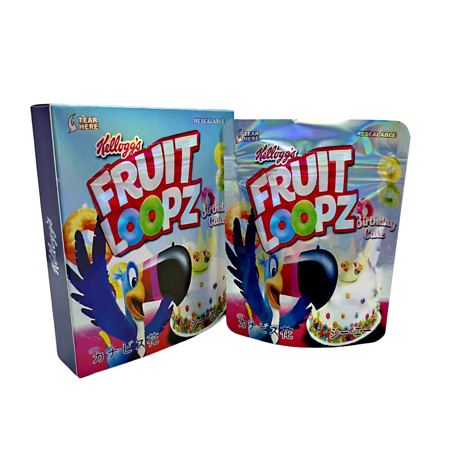Bag-n-Box 3.5g Mylar Packaging Set – (25 Count Bags) + (25 Count) Display Boxes – Kellogg’s Fruit Loopz Birthday Cake BAGNBOX-103