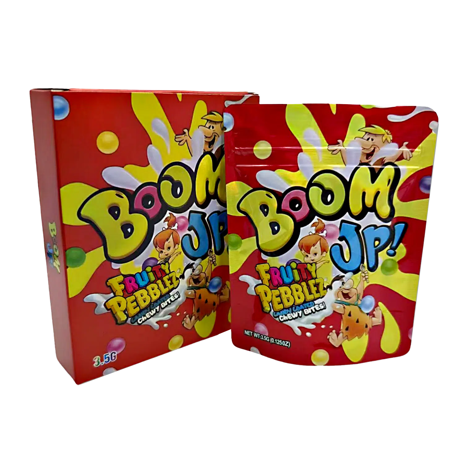 Bag-n-Box 3.5g Mylar Packaging Set – (25 Count Bags) + (25 Count) Display Boxes – Boom Up Fruity Pebblez BAGNBOX-105