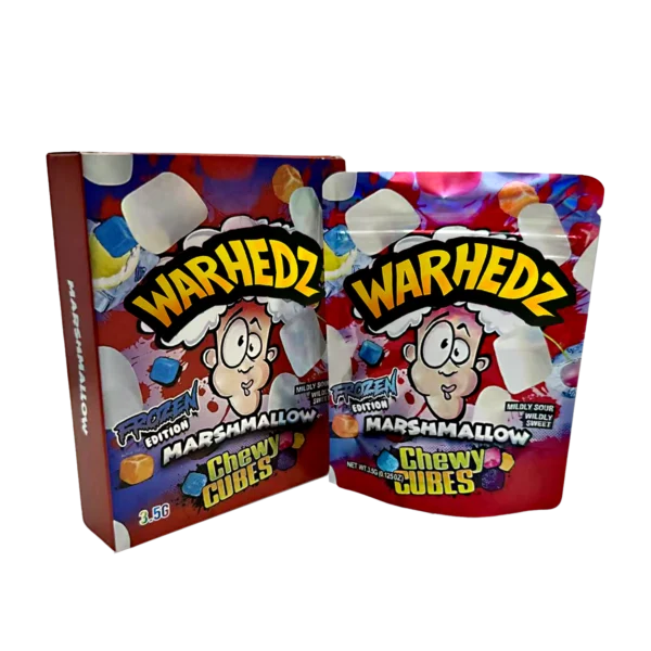 Bag-n-Box 3.5g Mylar Packaging Set – (25 Count Bags) + (25 Count) Display Boxes - Warhedz Marshmallow Chewy Cubes BAGNBOX-107