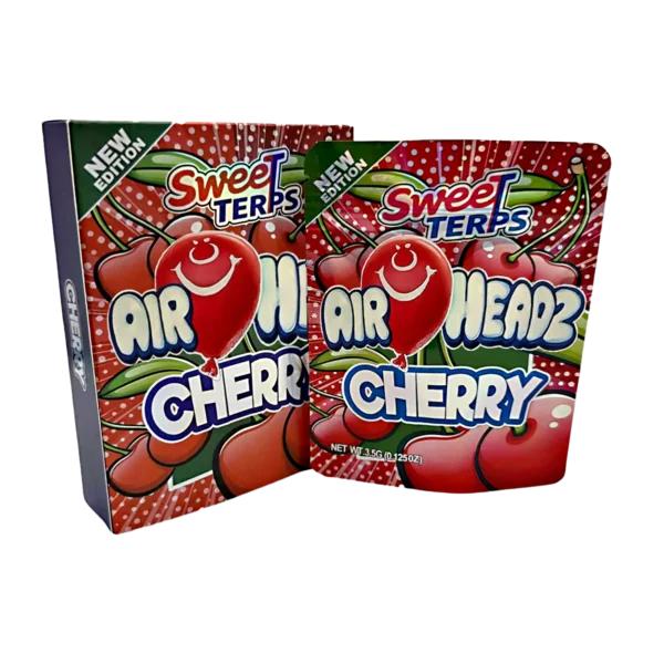 Bag-n-Box 3.5g Mylar Packaging Set – (25 Count Bags) + (25 Count) Display Boxes - Sweet Terps AirHeadz Cherry BAGNBOX-110