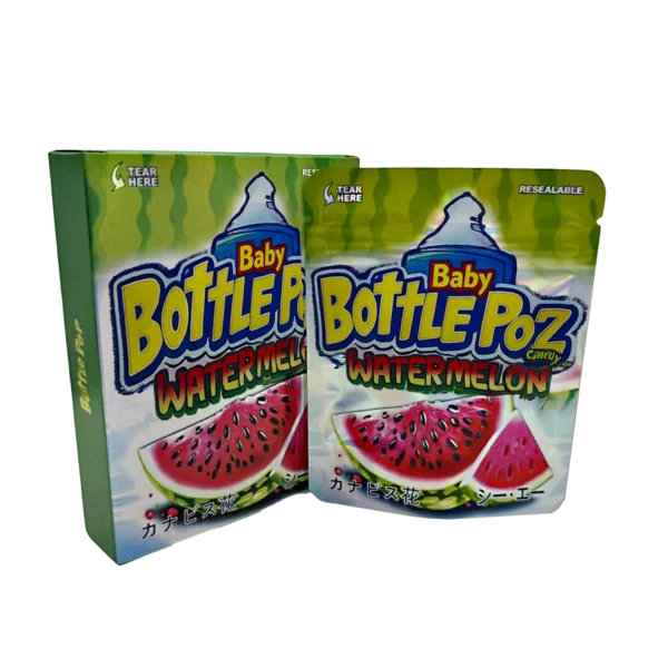 Bag-n-Box 3.5g Mylar Packaging Set – (25 Count Bags) + (25 Count) Display Boxes - Baby Bottle Poz Watermelon BAGNBOX-113