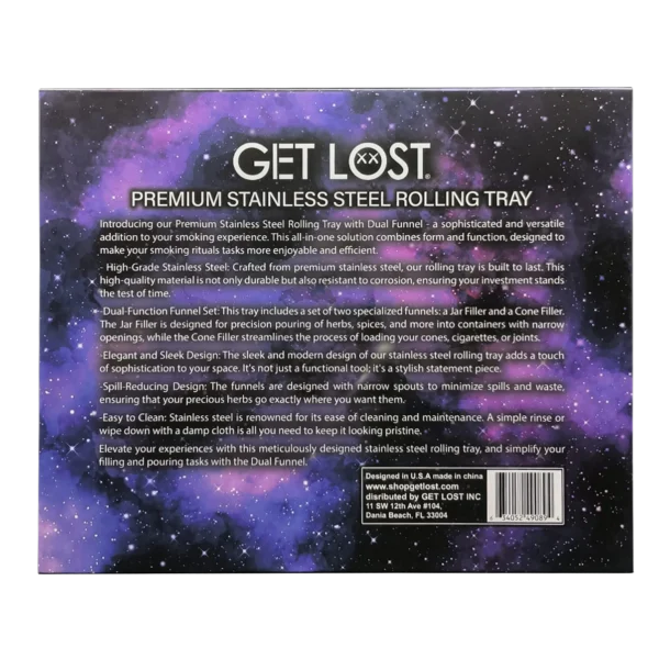 PSST-005 Get Lost Premium Stainless Steel Rolling Tray with Funnel (Gold) - Image 3