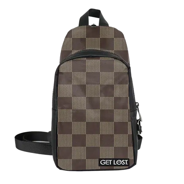CB-SL-015 Get Lost Saffiano Leather Smell-Proof Premium Convertible Bag (Brown Squares)