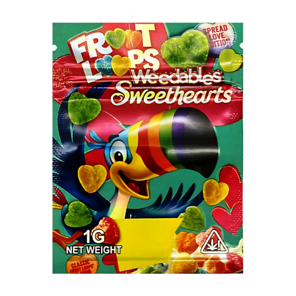 1 Gram Mylar Bag – Premium Smell-Proof Flower Packaging - Froot Loops Weedablers Sweethearts (100 Count) CMB-1G-148