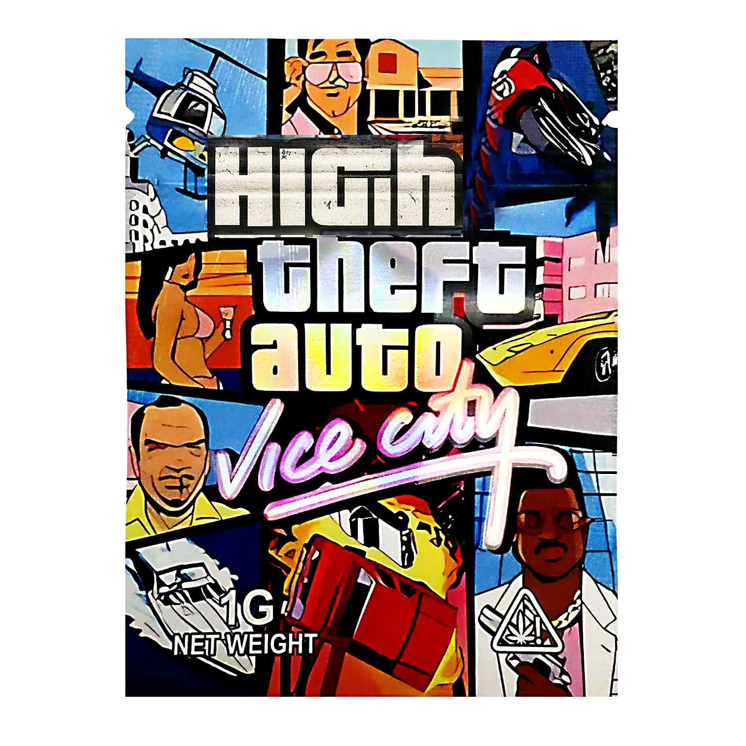 1 Gram Mylar Bag – Premium Smell-Proof Flower Packaging – High Theft Auto Vice City (100 Count) CMB-1G-189