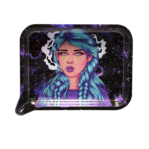 FRT-SM-011 Get Lost Small 3D Rolling Tray (No Lid) (Get Lost Blue Long Hair Girl Smoking)