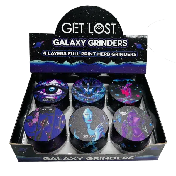 GG-63-007 - Get Lost Galaxy Grinders 4 Layers Full Print Herb Grinders – 63mm (6 Count) Set 07