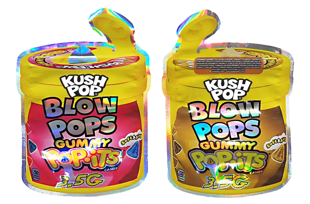 3.5g Shaped Mylar Bag – Premium Smell-Proof Flower Packaging – Kush Pop Blow Pops Gummy Pop Its (50 Count) JSMB-35G-009