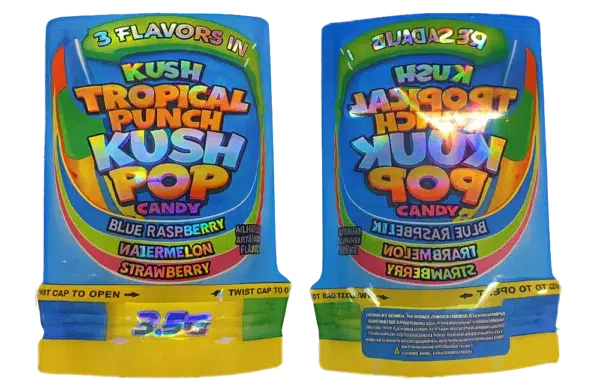3.5g Shaped Mylar Bag – Premium Smell-Proof Flower Packaging - Zabores Tropical Punch Kush Pop Candy (50 Count) JSMB-35G-011