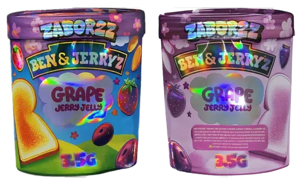 3.5g Shaped Mylar Bag – Premium Smell-Proof Flower Packaging - Zabores Ben & Jerryz Grape Jerry Jelly (50 Count) JSMB-35G-016