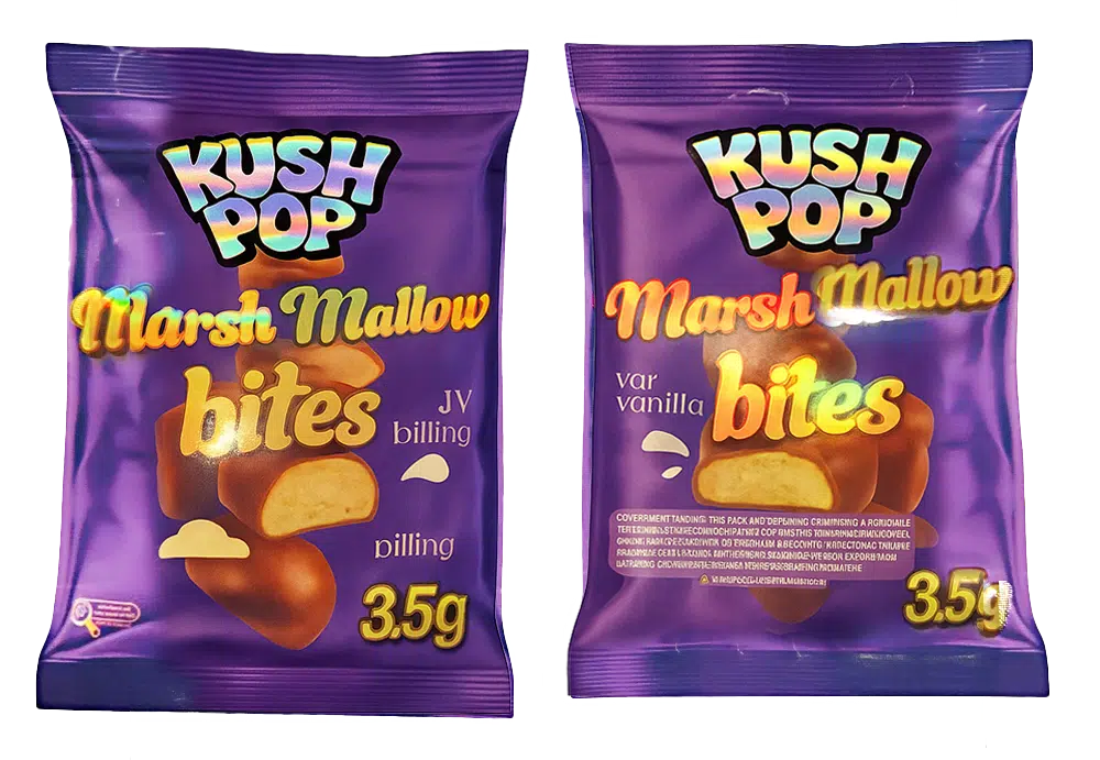 3.5g Shaped Mylar Bag – Premium Smell-Proof Flower Packaging – Kush Pop Marsh Mallow Bites (50 Count) JSMB-35G-020