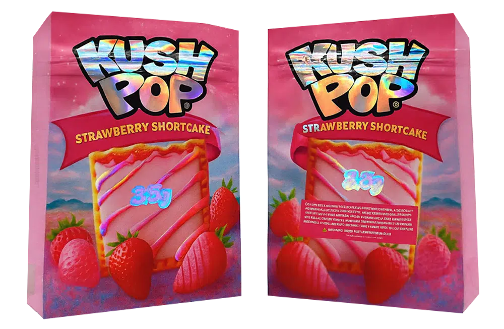 3.5g Shaped Mylar Bag – Premium Smell-Proof Flower Packaging – Kush Pop Strawberry Shortcake (50 Count) JSMB-35G-036