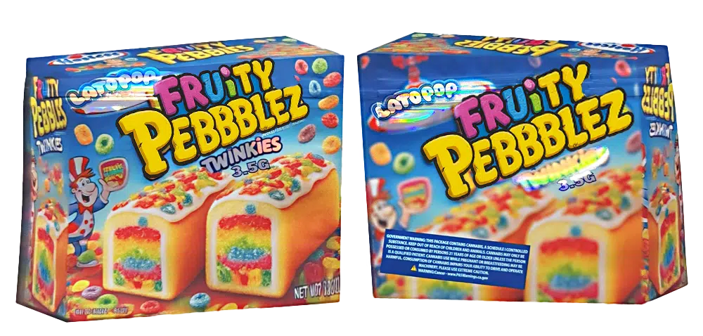 3.5g Shaped Mylar Bag – Premium Smell-Proof Flower Packaging – Latopop Fruity Pebblez Twinkies (50 Count) JSMB-35G-039