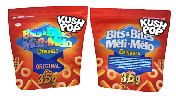 3.5g Shaped Mylar Bag – Premium Smell-Proof Flower Packaging - Kush Pop Bits & Bites Meli Melo Crispers (50 Count) JSMB-35G-042