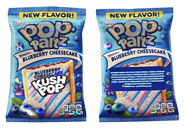 3.5g Shaped Mylar Bag – Premium Smell-Proof Flower Packaging -  Kush Pop Pop Tartz Blueberry Cheesecake (50 Count) JSMB-35G-052