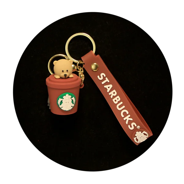 KSB-407 Starbucks - Bear in Brown Cup - Keychain With Silicone Band