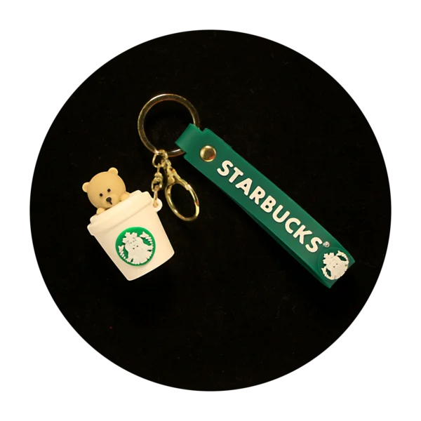 KSB-409 Starbucks - Bear in White Cup - Keychain With Silicone Band