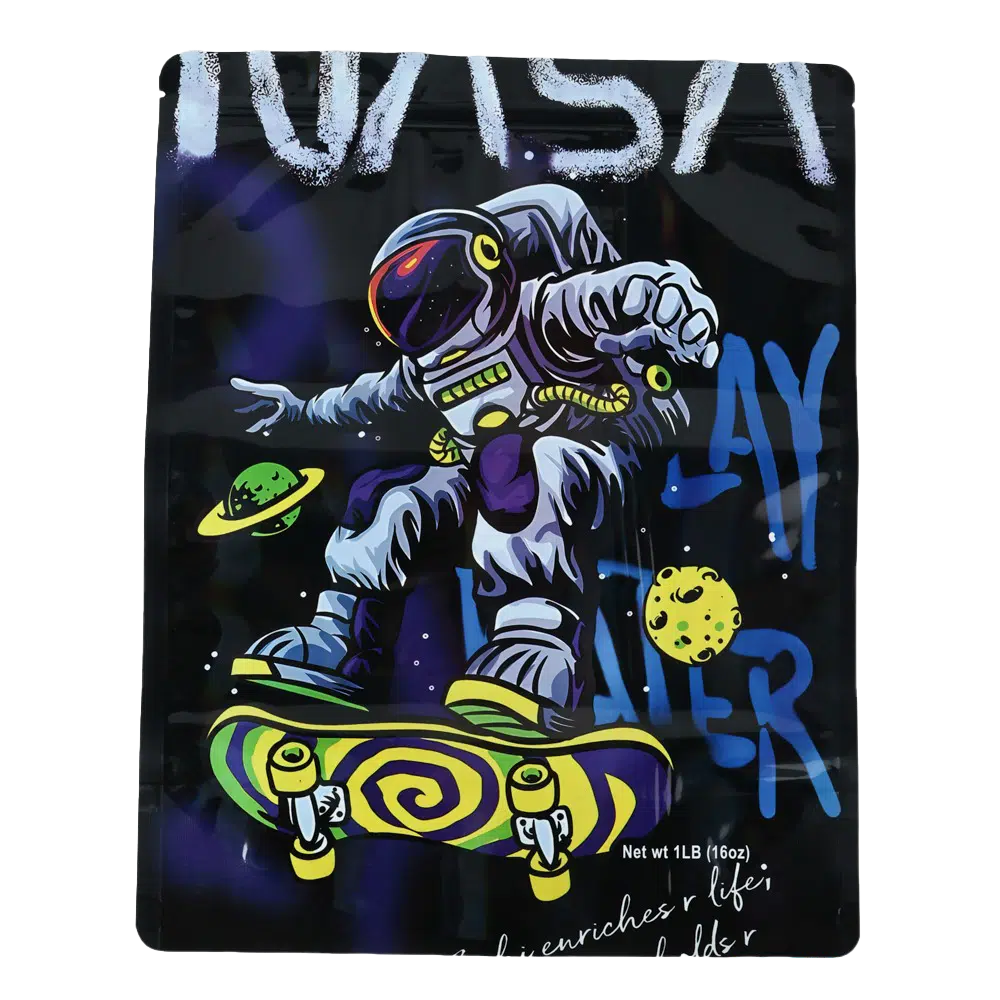 1 Pound Mylar Bag – Premium Smell-Proof Flower Packaging –  NASA Astronaut Skateboarding (25Count) MB-1LB-002