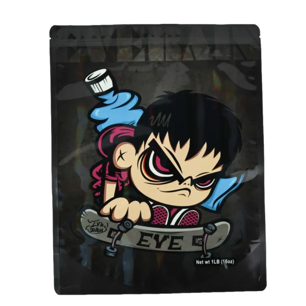 1 Pound Mylar Bag – Premium Smell-Proof Flower Packaging -  Evil Eyes Skateboarding Kid (25Count) MB-1LB-005