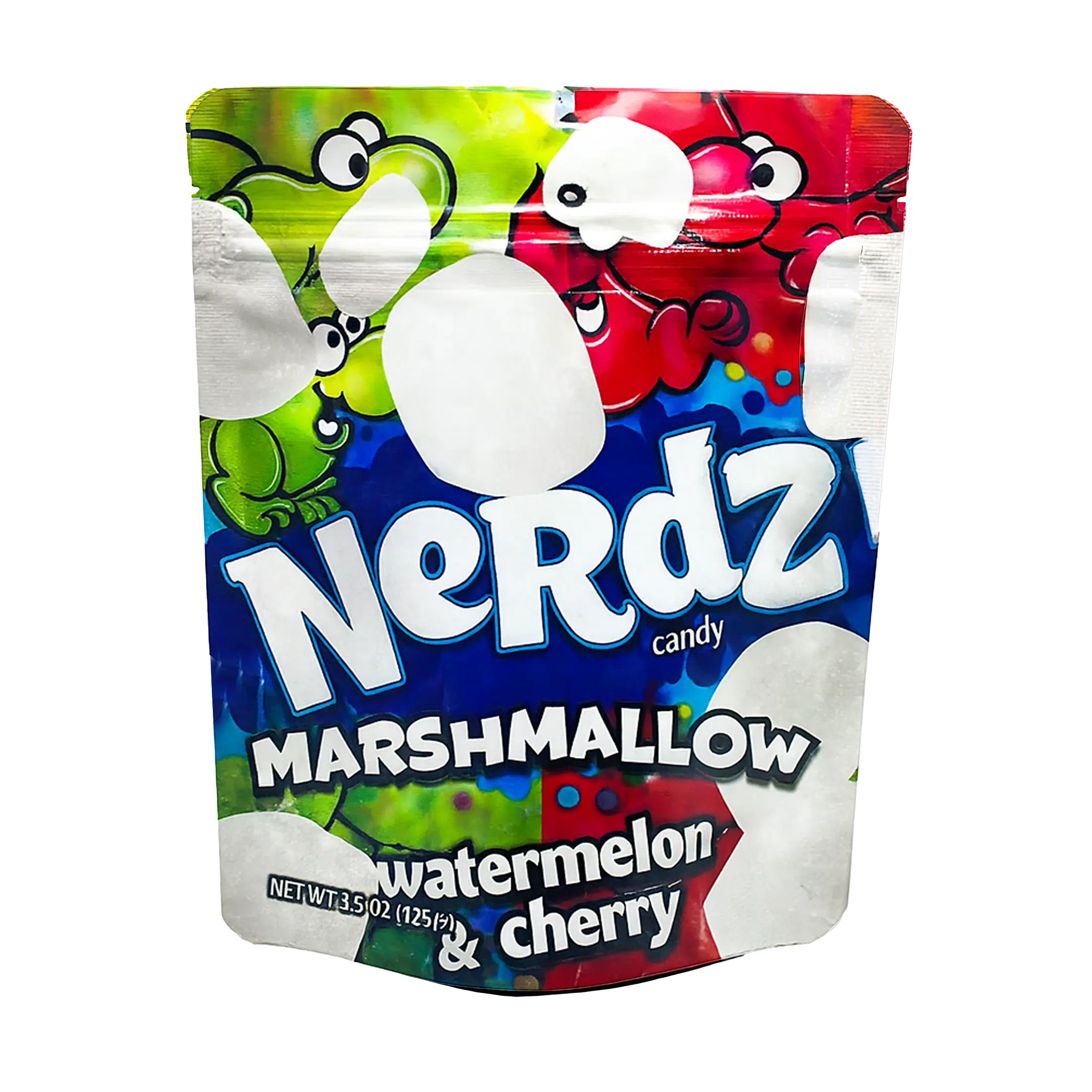 3.5 Gram Mylar Bag – Premium Smell-Proof Flower Packaging – Nerdz Marshmallow Watermelon & Cherry (50 Count) MB-35G-058