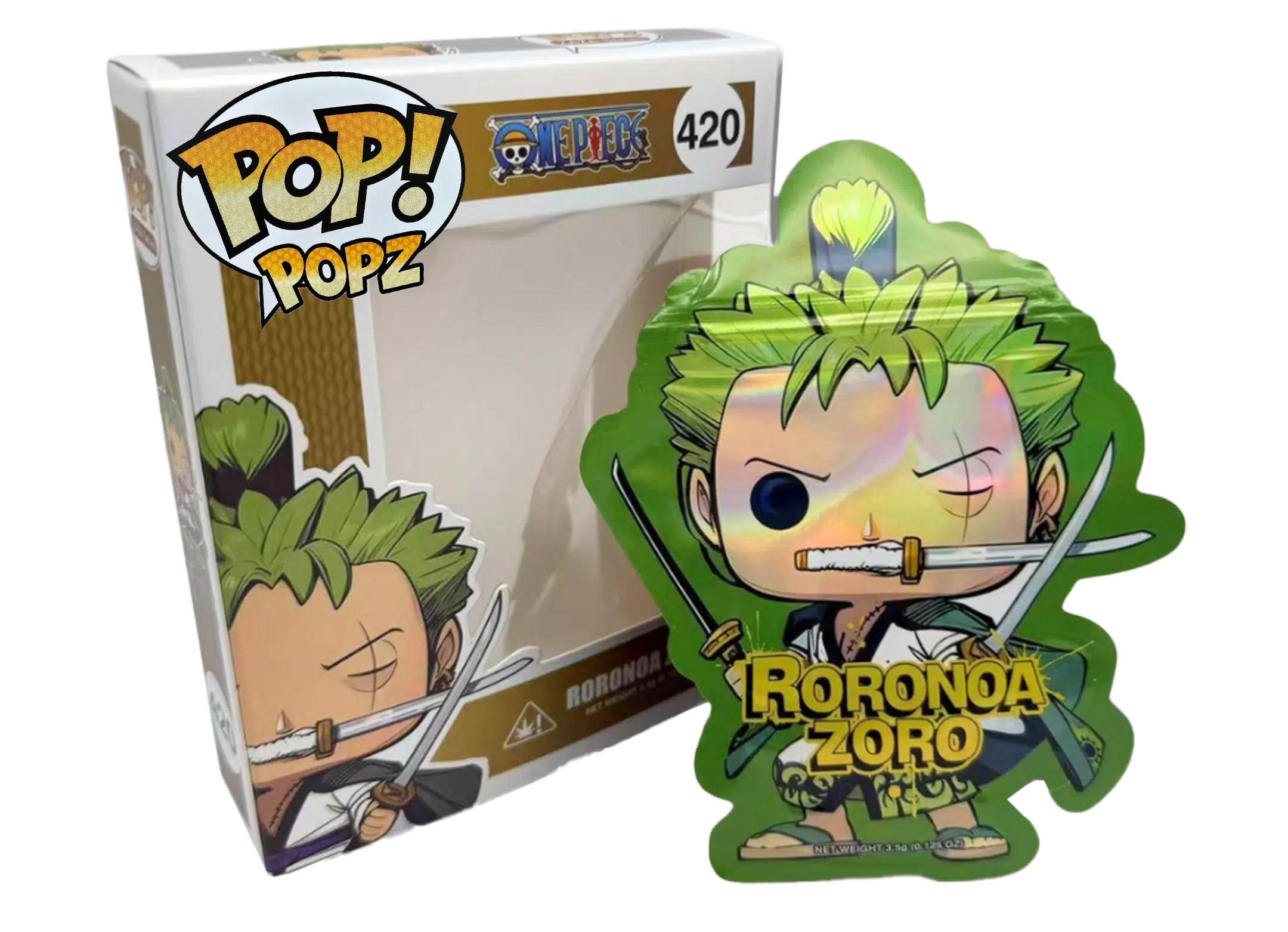 3.5g POP Bag & Box Set (25 Bags + 25 Boxes) Packaging for Premium Flower Presentation – POP  One Piece – Roronoa Zoro 420 – POP-BNB-012