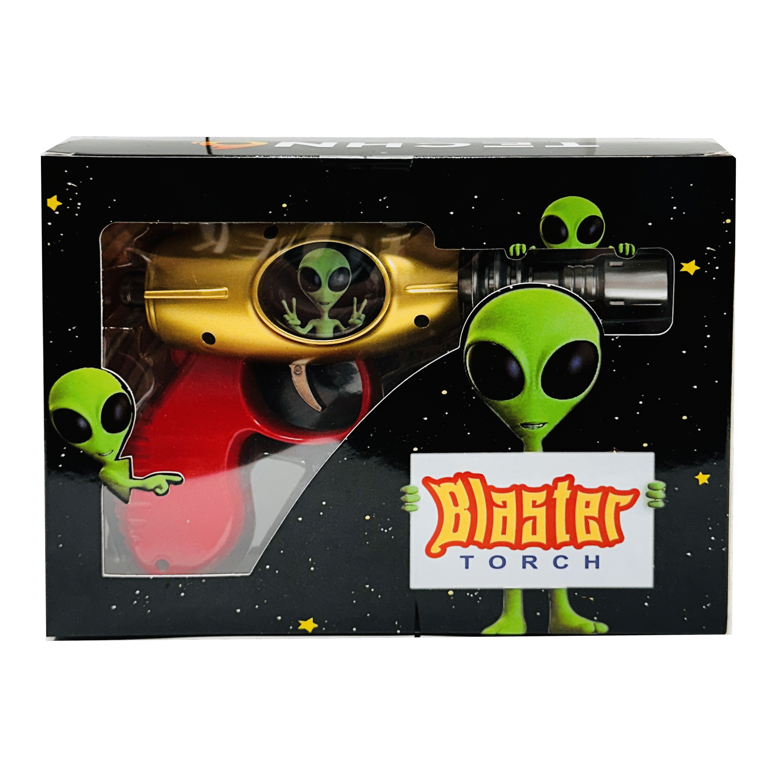 19029-FL10 Alien Blaster Torch Lighter With Fluorescent Light (Alien Peace Red & Gold) (1Pc)