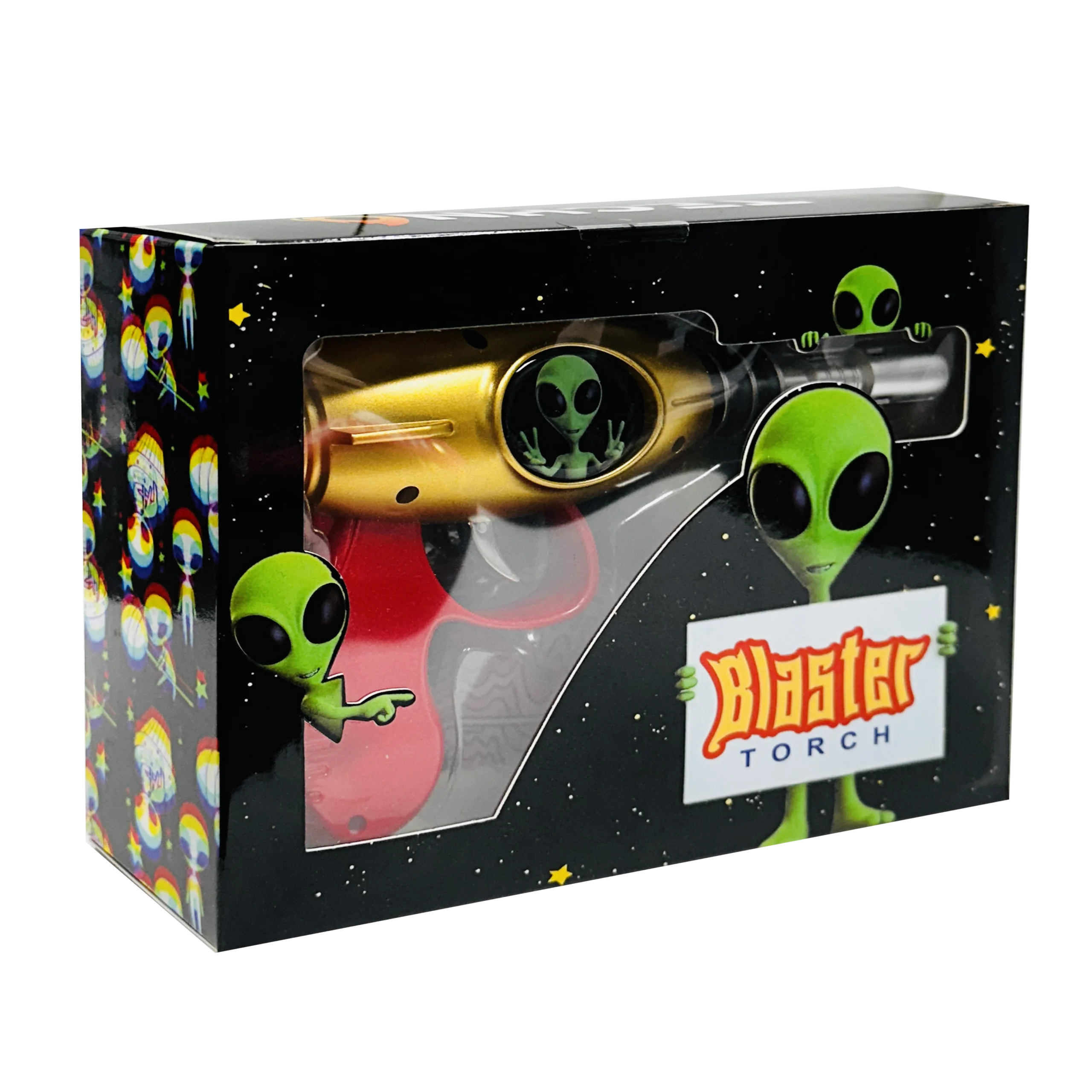 19029-FL10 Alien Blaster Torch Lighter With Fluorescent Light (Alien Peace Red & Gold) (1Pc) - Image 4