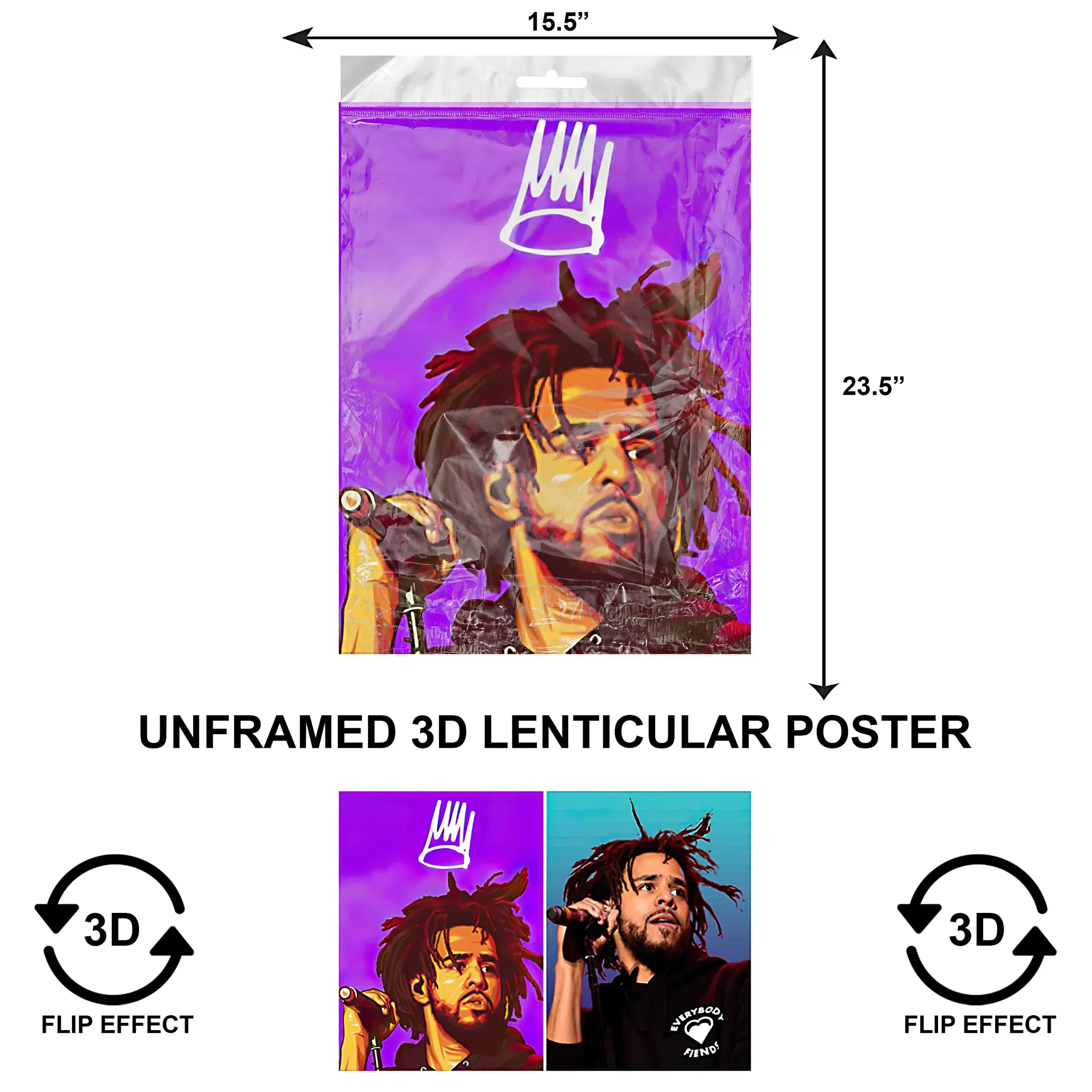 3DLPNF-010 Music – Rapper J. Cole Large UnFramed Poster