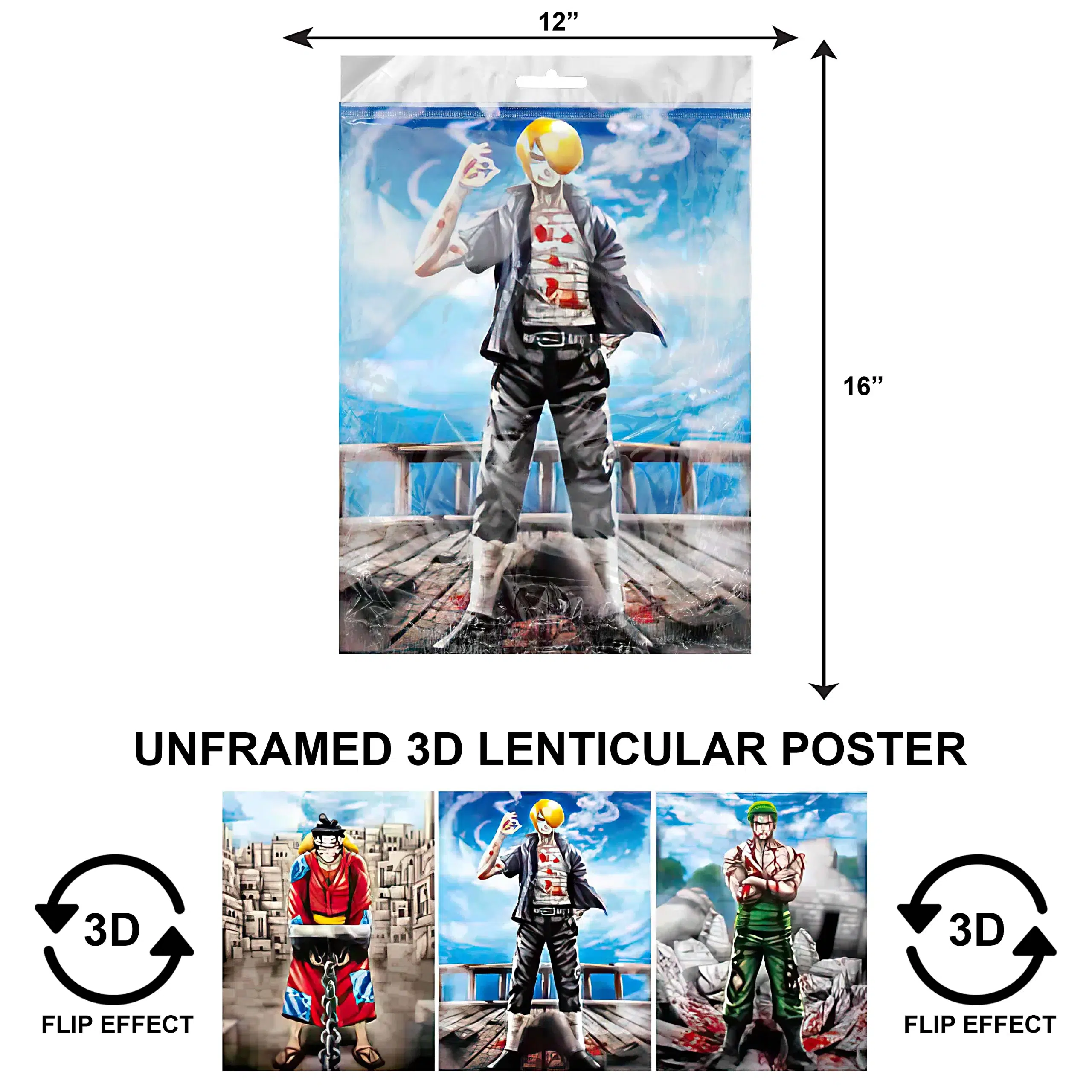 3DPNF-028 Anime – One PIece Luffy, Zoro ,Sanji UnFramed Poster