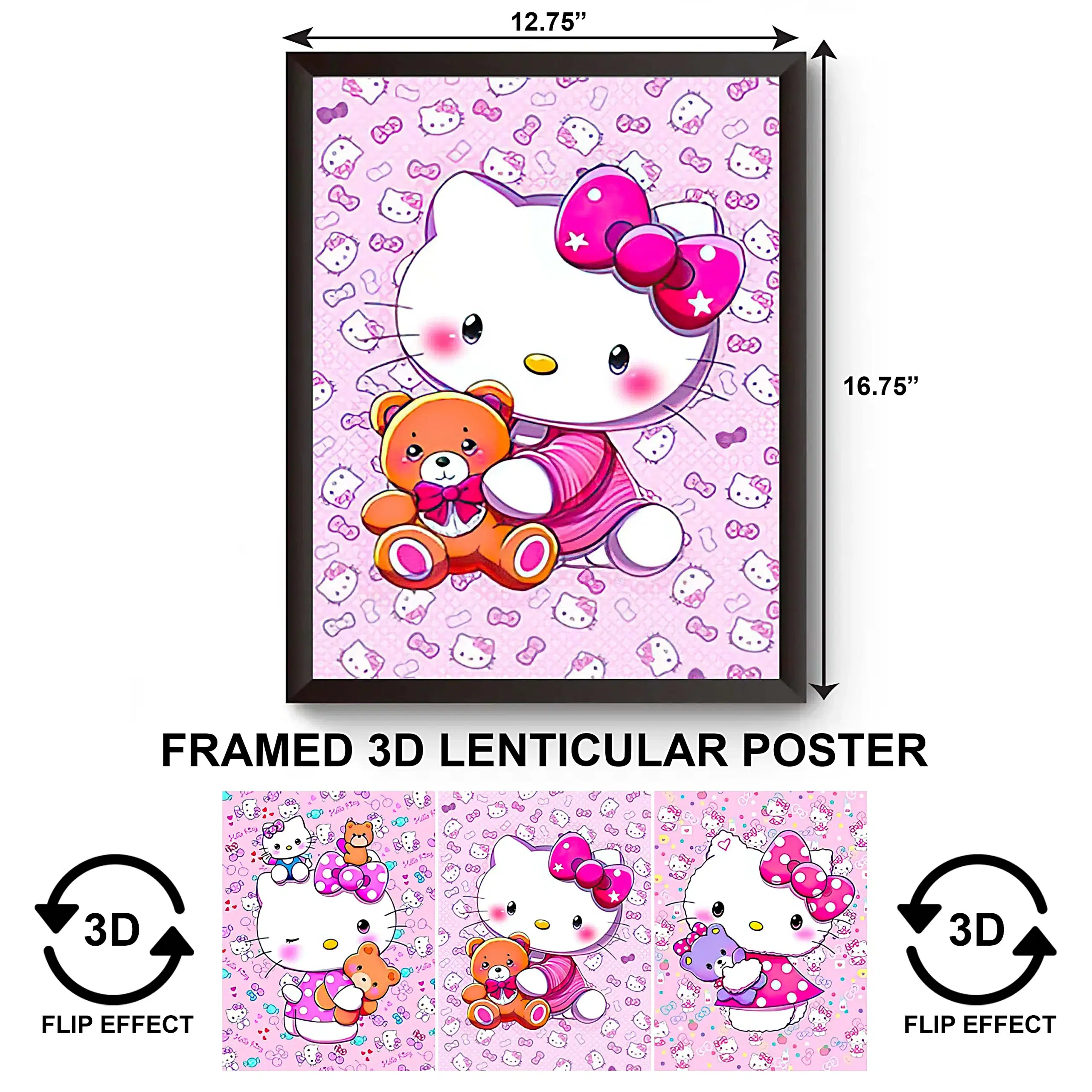 3DPWF-003 Cartoon – Hello Kitty and Teddy Bear Framed Poster