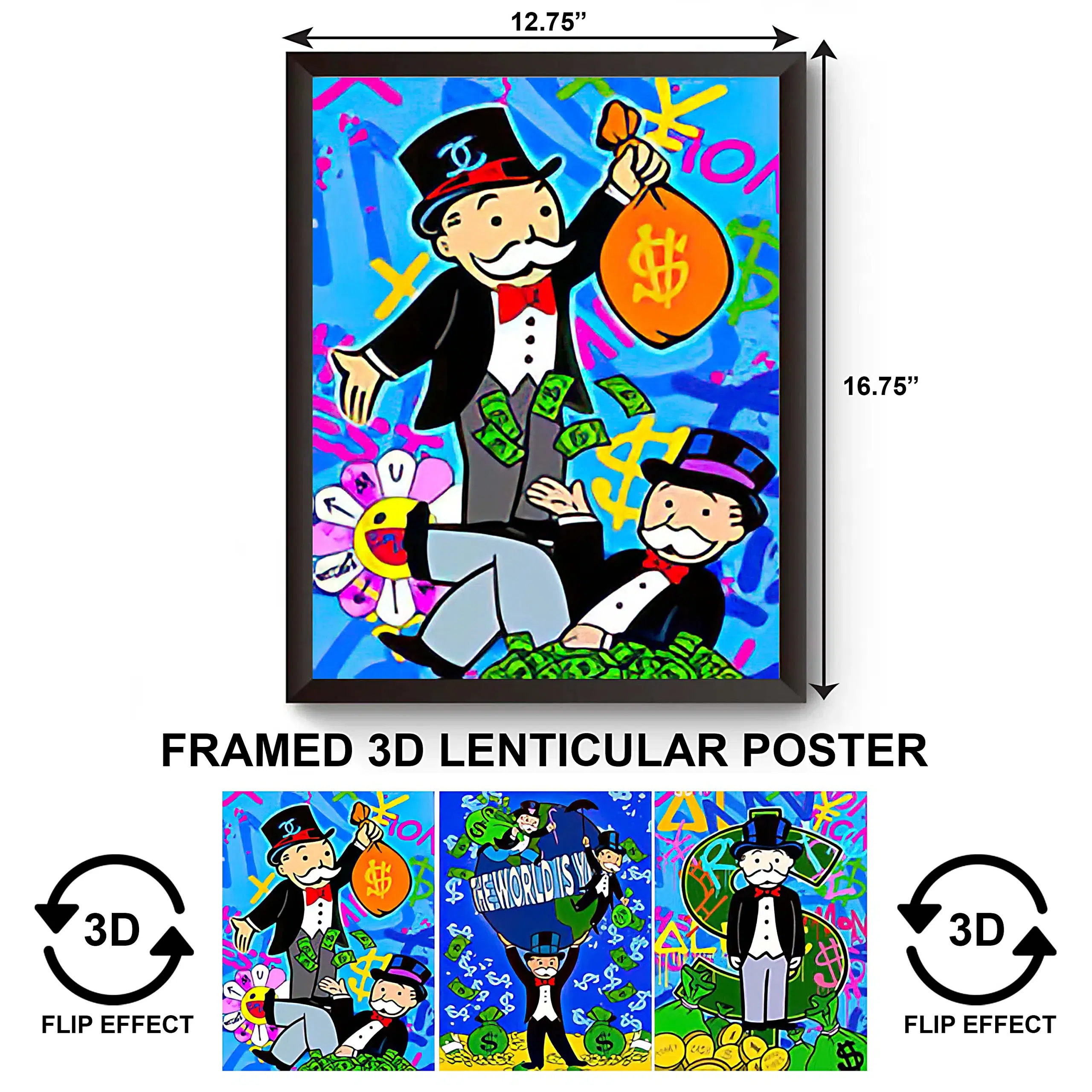 3DPWF-072 Cartoon – Alec Monopoly Guy Framed Poster