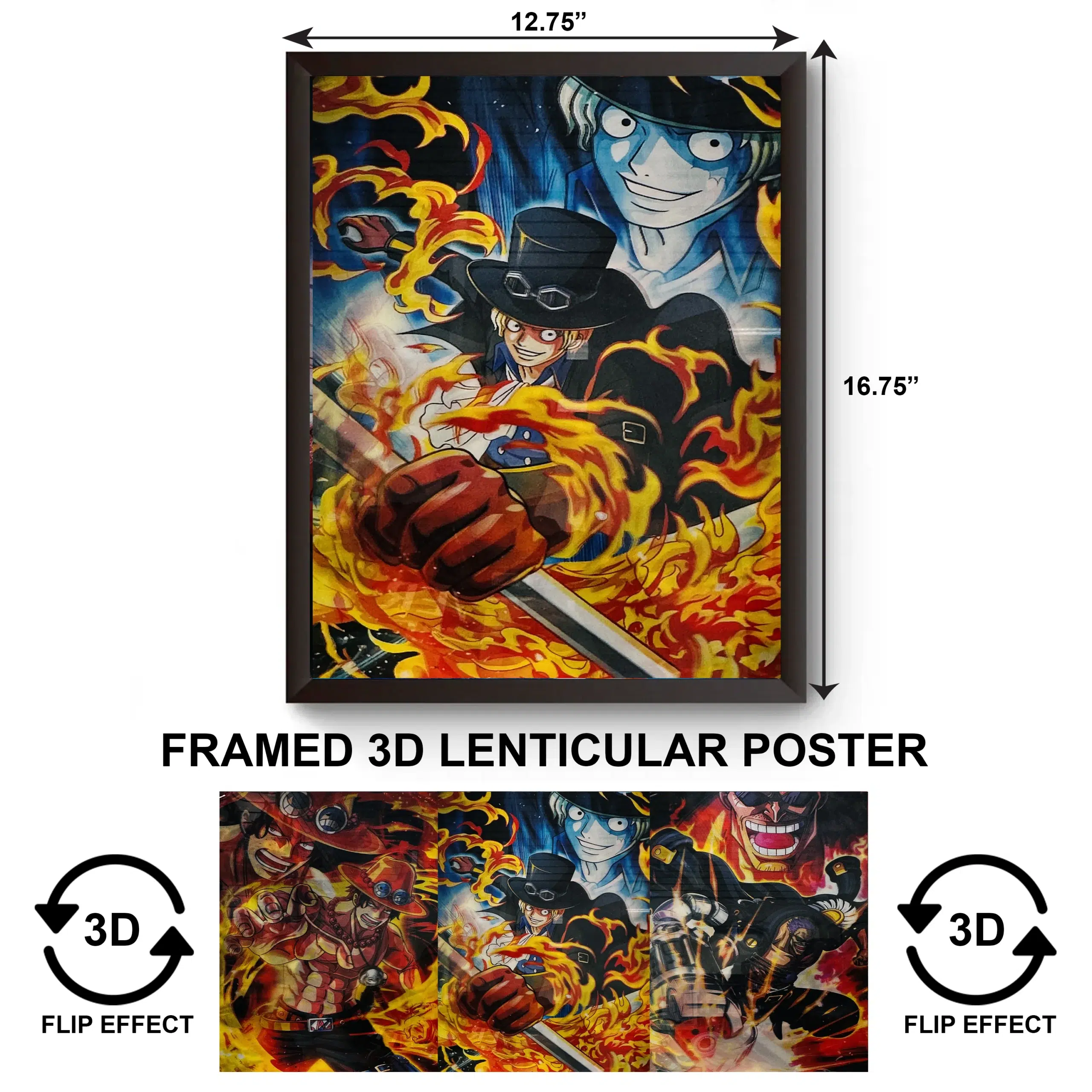 3DPWF-122 Anime – Monkey D. Luffy on Fire Framed Poster