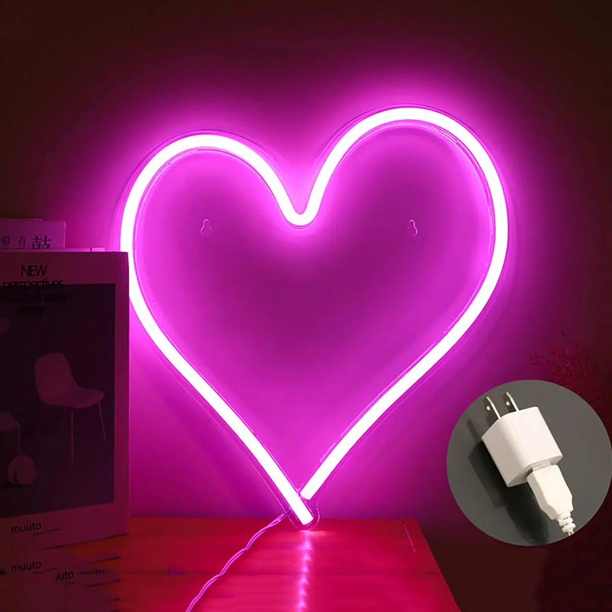NHL-002 – Neon Hanging Light – Pink Heart