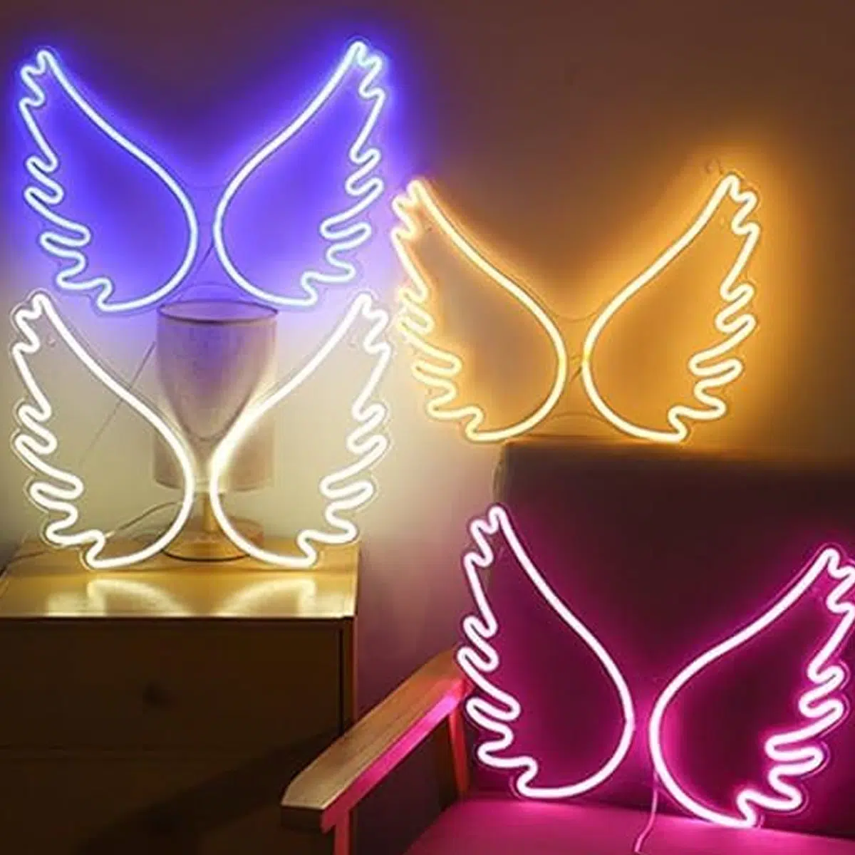 NHL-007WC - Neon Hanging Light - Angel Wings Warm Color - Image 2