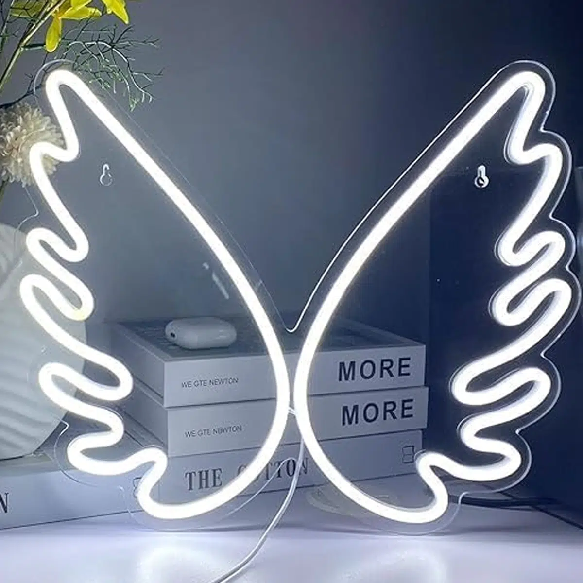 NHL-007W – Neon Hanging Light – Angel Wings White