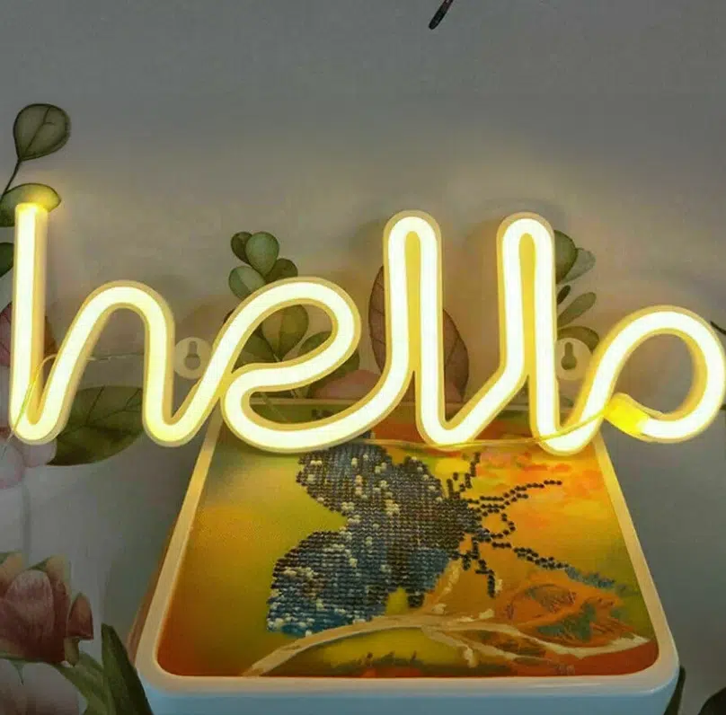 SNL-001WC – Small Neon Hanging Light – Hello WC