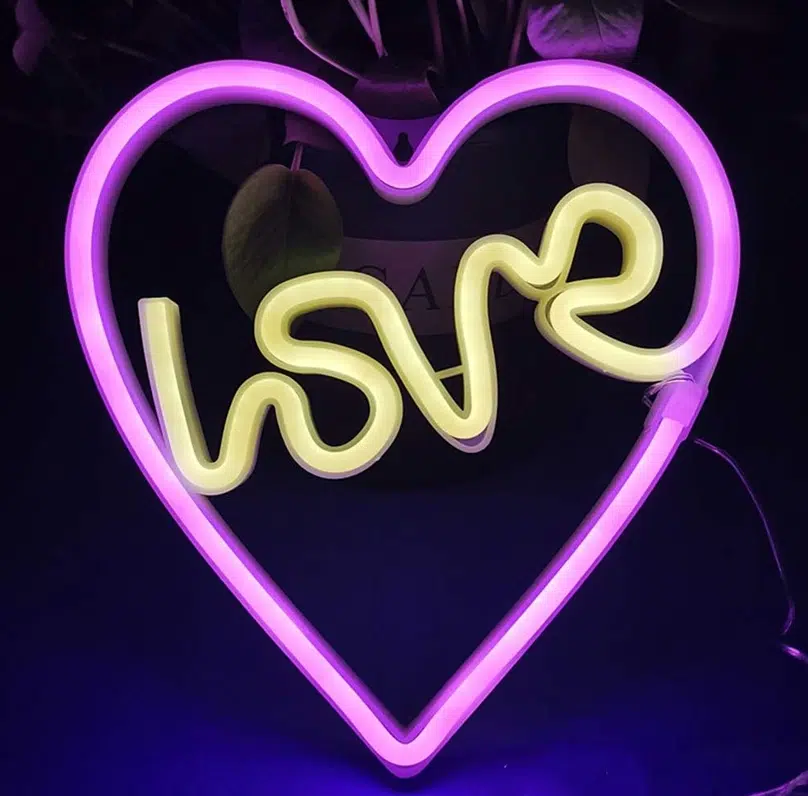 SNL-005 – Small Neon Hanging Light – Heart Love Pink Yellow