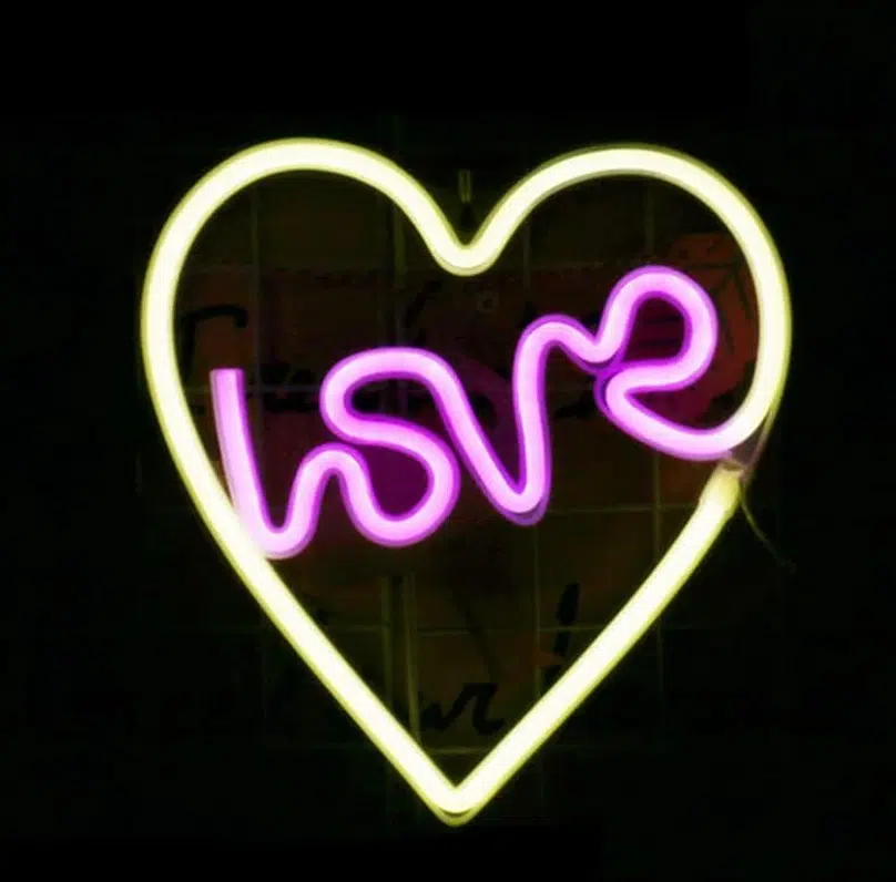 SNL-005YP – Small Neon Hanging Light – Heart Love Yellow Pink