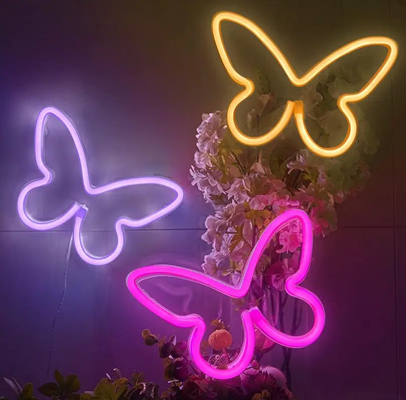 SNL-015 – Small Neon Hanging Light – Small Butterflies