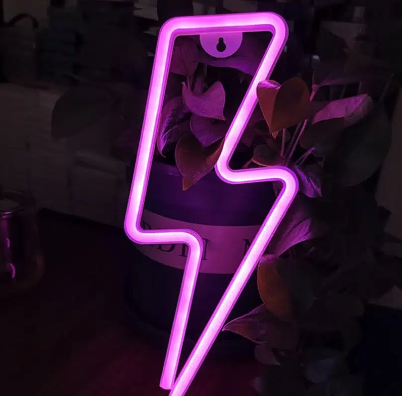 SNL-018P – Small Neon Hanging Light – Lightning Pink