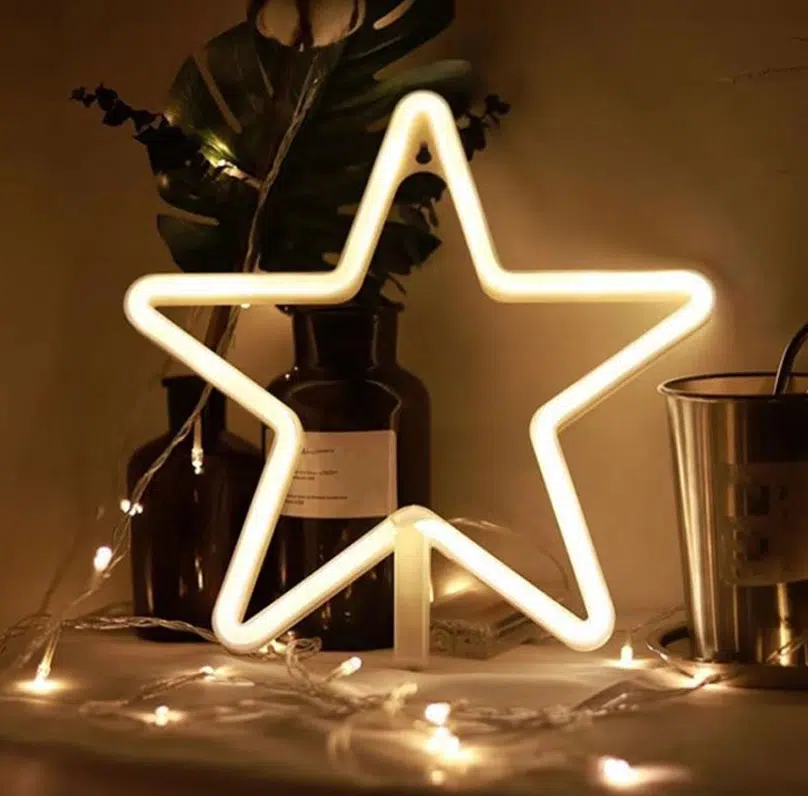 SNL-020 – Small Neon Hanging Light – Star Yellow