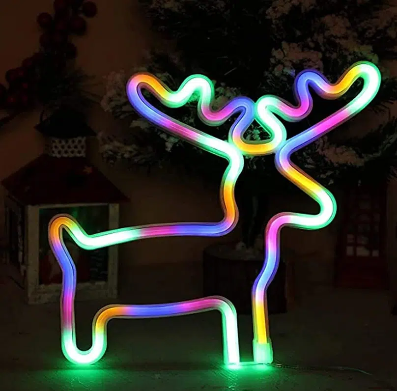 SNL-037 – Small Neon Hanging Light – Reindeer Multi