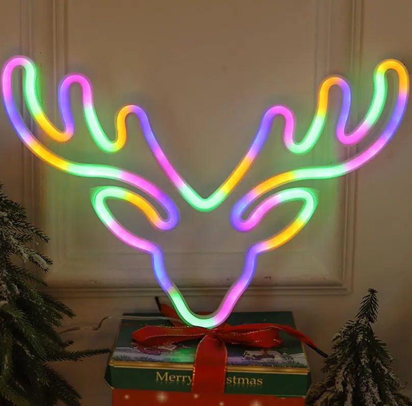 SNL-073M – Small Neon Hanging Light – Reindeer Multi