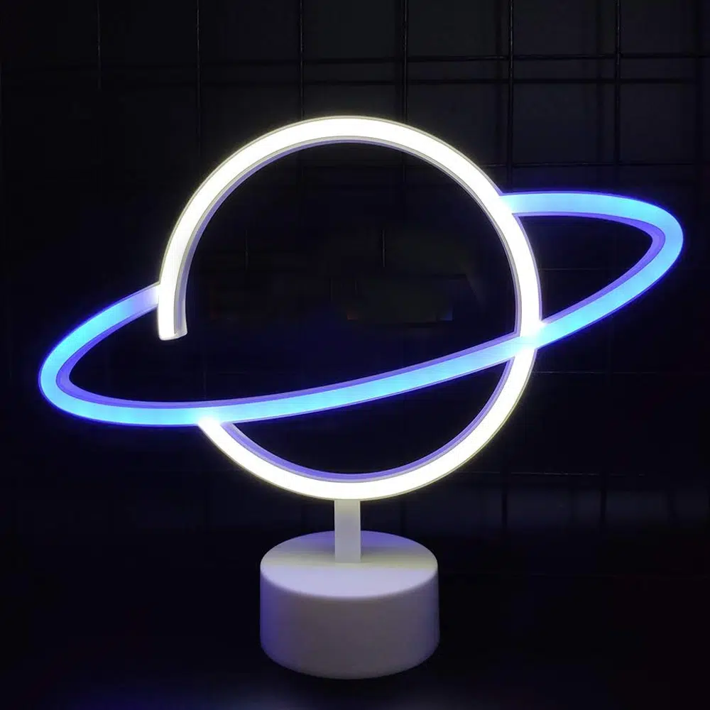 TNL-007BW – Table Neon Light – Planet Saturn Blue – White