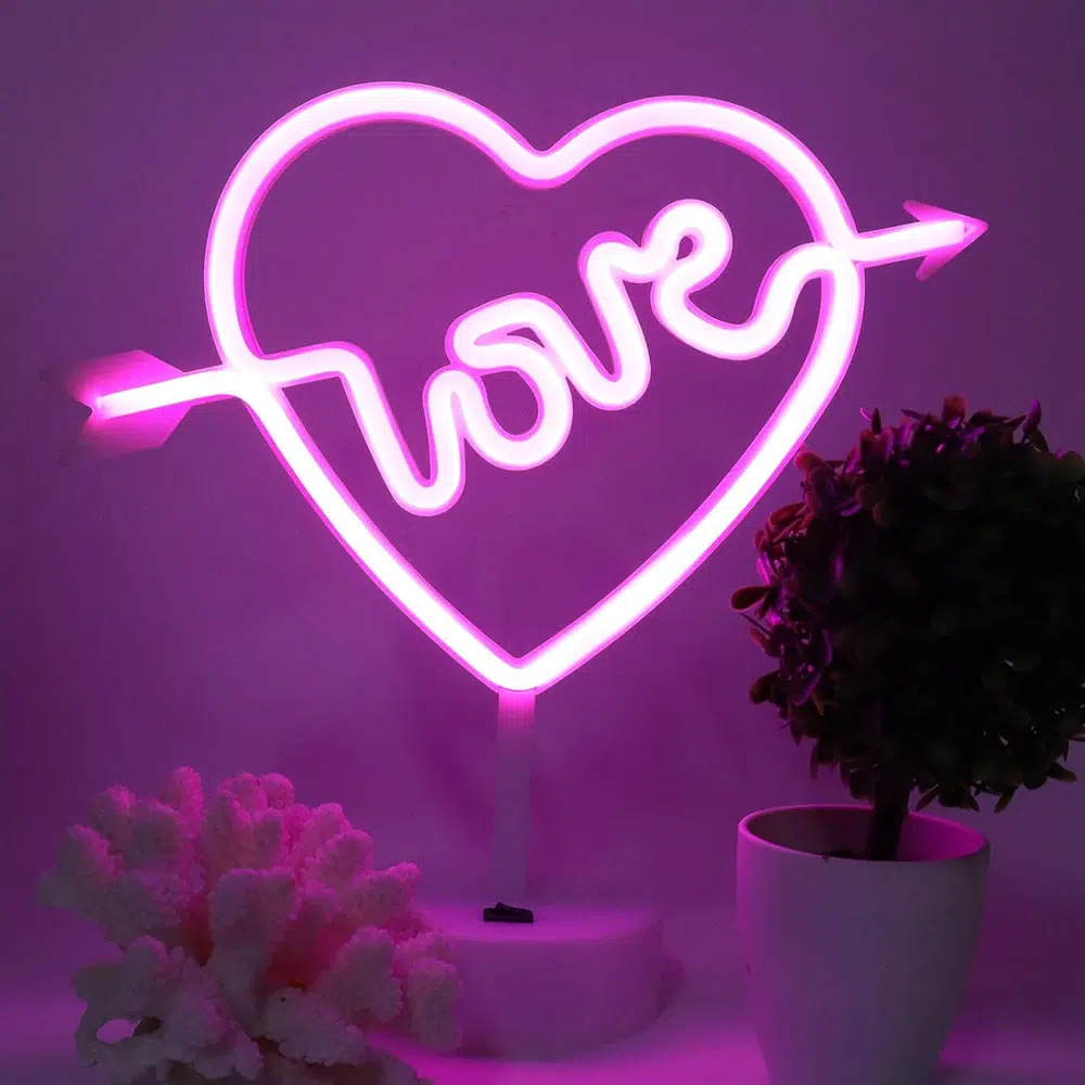 TNL-023 – Table Neon Light – Love Heart Arrow Pink