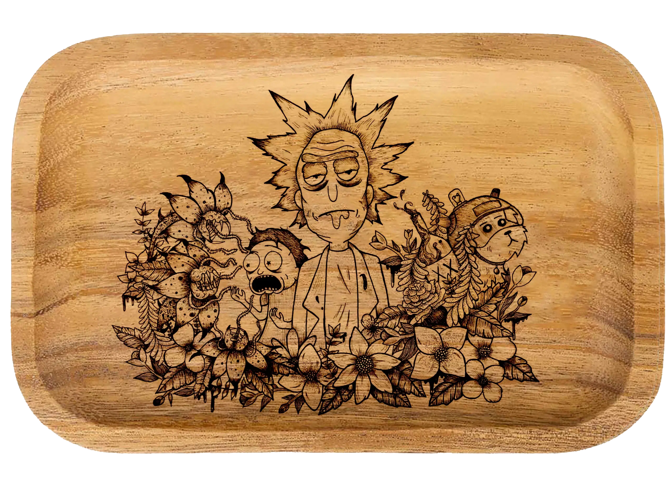WT015_Wooden Tray – Rick and Morty plus Friends 11″x7″x1″